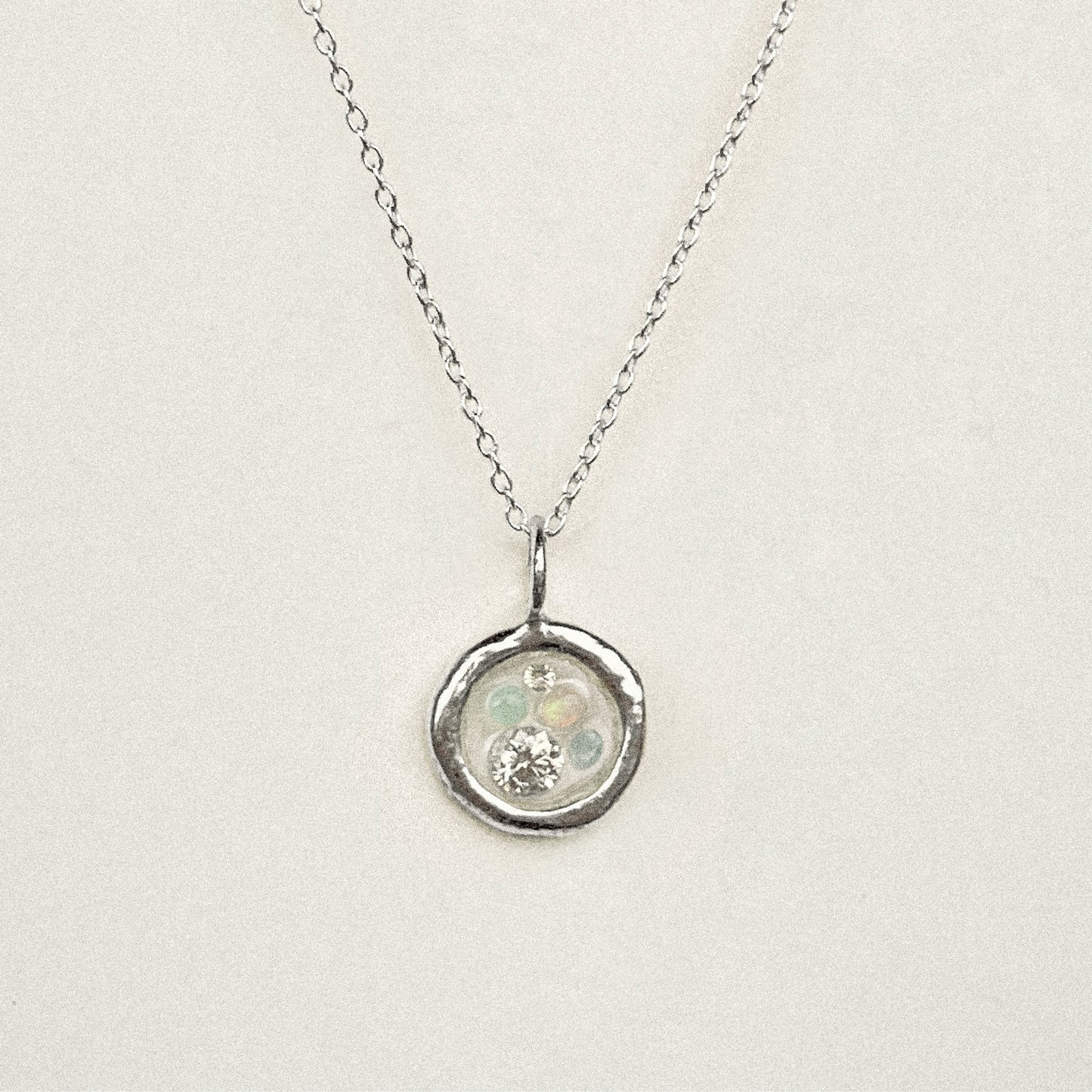 Blue Chalcedony, Opal & Aquamarine Five Stone Pendant